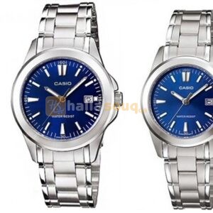 Casio His & Her Blue Dial Stainless Steel Band Couple Watch [MTP/LTP-1215A-2A2]